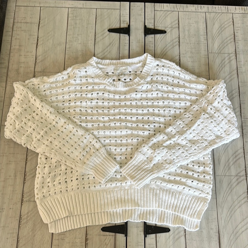 Lucky Brand White Crew Neck Textured Sweater